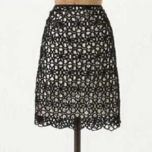 Postage stamp by Anthropologie skirt black floral appliqué overlay cream lined 2